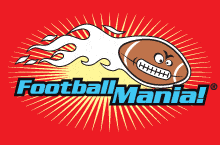 Logo illustration of cartoon football for Football Mania event.